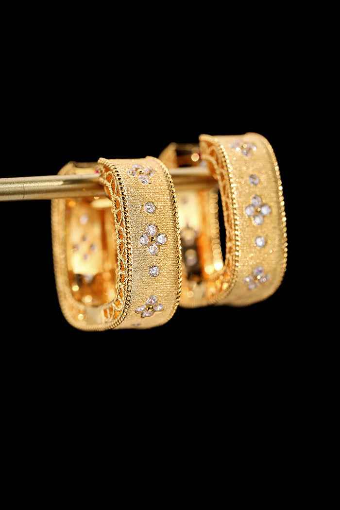 Vintage Gold-Plated Statement Earrings – 9mm Wide, Thick 925 Sterling Silver with Cubic Zirconia Accents