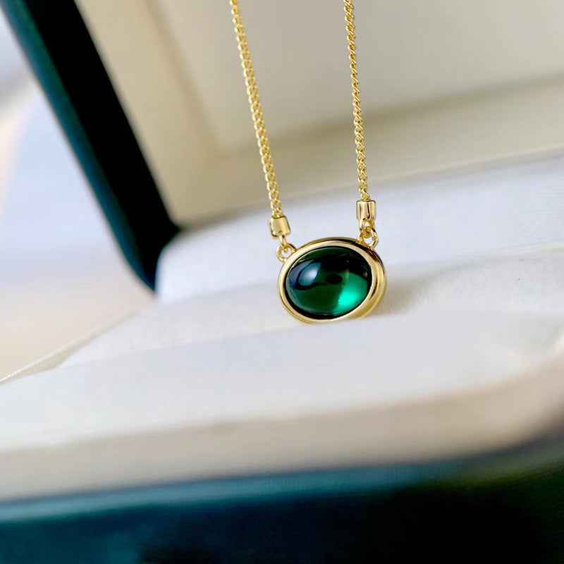 Cultivated Emerald Pendant Necklace - Geometric Luxury Design in Gold-Plated Silver