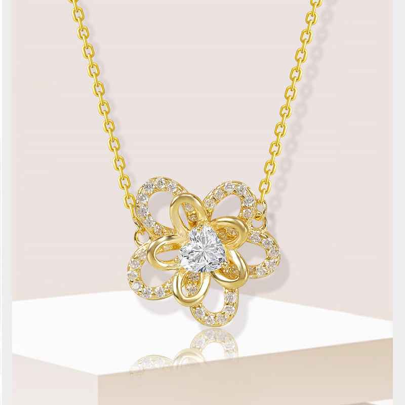Sunflower Pendant Necklace in S925 Sterling Silver with Advanced Style Cross Chain