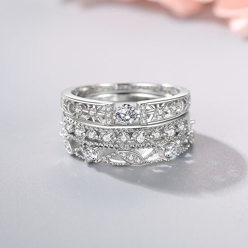 925 Sterling Silver Adjustable Open Ring | Hollow Geometric Statement Ring | Gold Plated Artificial Diamond Fashion Ring for Women - Eterna