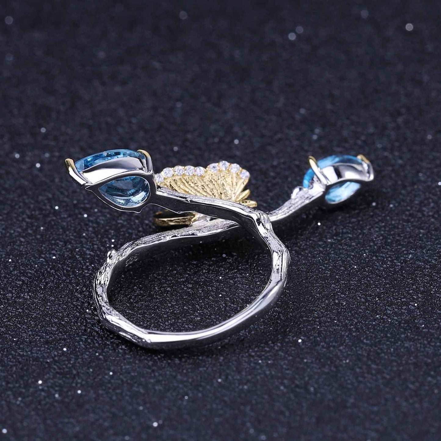 Natural Topaz Butterfly Ring - Simple Wind Butterfly Design