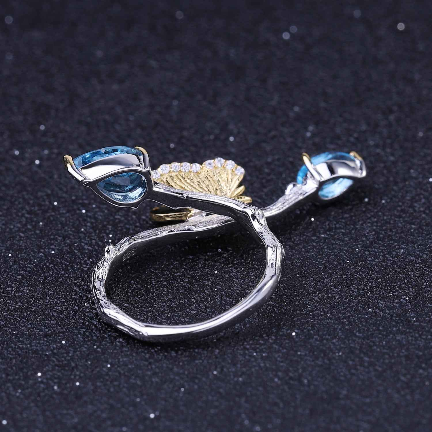 Natural Topaz Butterfly Ring - Simple Wind Butterfly Design