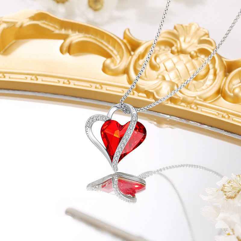 High-End Crystal Pendant Necklace - Bold Statement Jewelry in Plated Copper, Available in Red or Rose