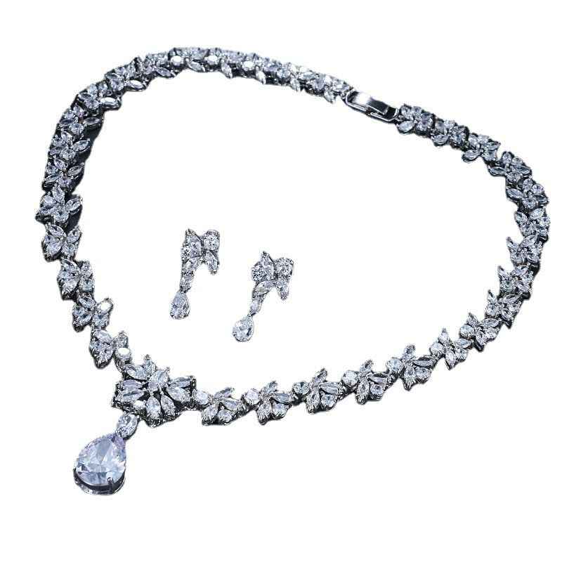 Exquisite Zircon Jewelry Set - Gold-Plated Necklace & 2 Pairs of Earrings in Luxury Gift Set