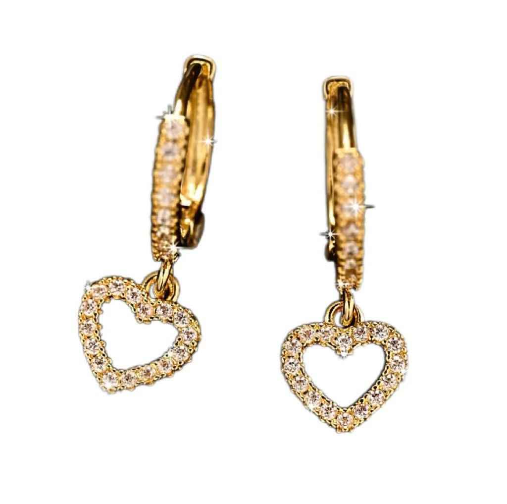 Retro Heart-Shaped Zircon Earrings in Gold or Silver – Korean Simple Style