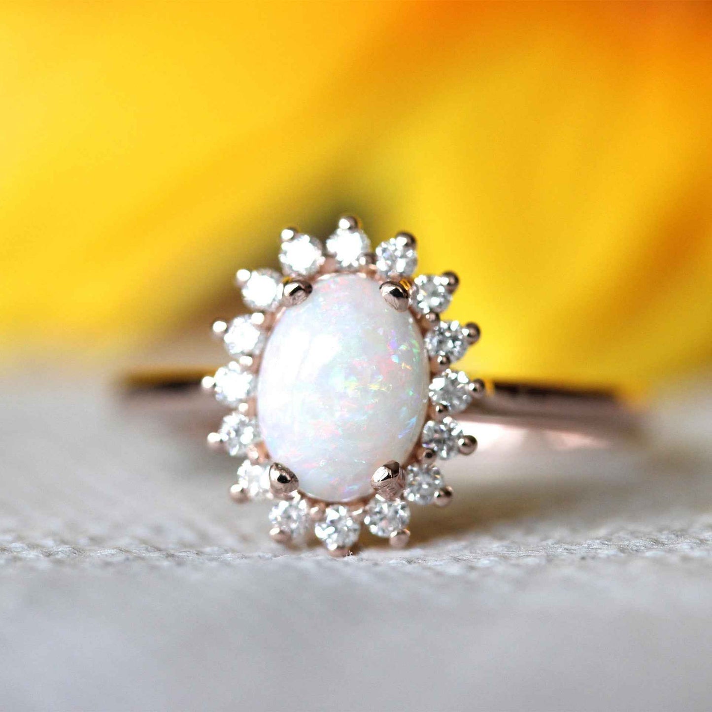 Oval Opal Rose Gold Ring - Elegant Korean Style Geometric Women's Jewelry
