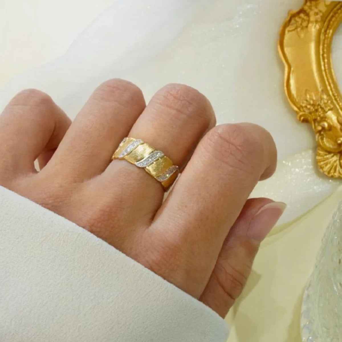 Brushed Gold Vintage Pinky Ring - Unisex S925 Sterling Silver Micro Inlay Affordable Luxury Statement