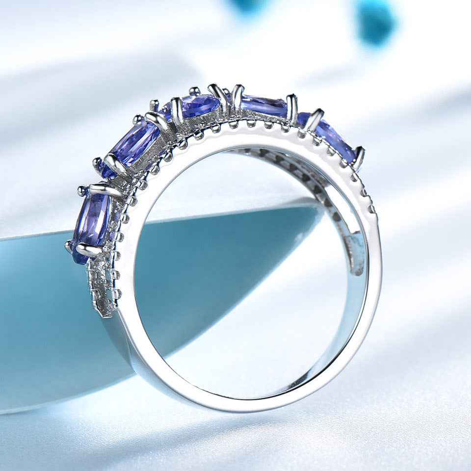 Egg-Shaped Sapphire Tanzanite Ring - Elegant Silver Electroplated Blue Gemstone Oval Jewelry for Women