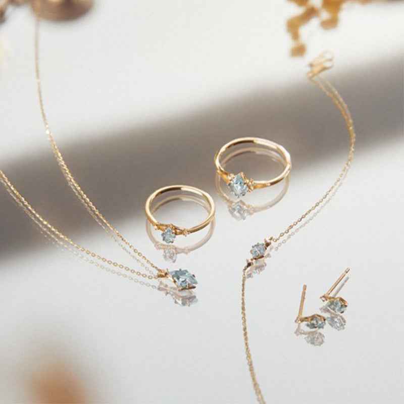 Sky Blue Topaz Earrings in Silver Setting - Modern Minimalist Geometric Drop Design