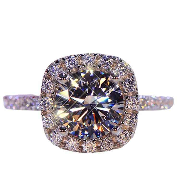 Cushion Cut Halo Ring in 18k White Gold Plated with Statement Design