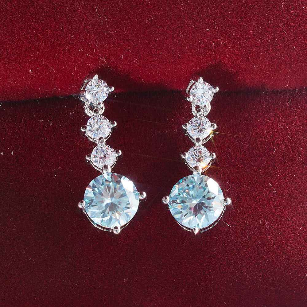 Blue Moissanite Stud Earrings – 6.5mm, Sterling Silver Setting, Exquisite Faceted Brilliance