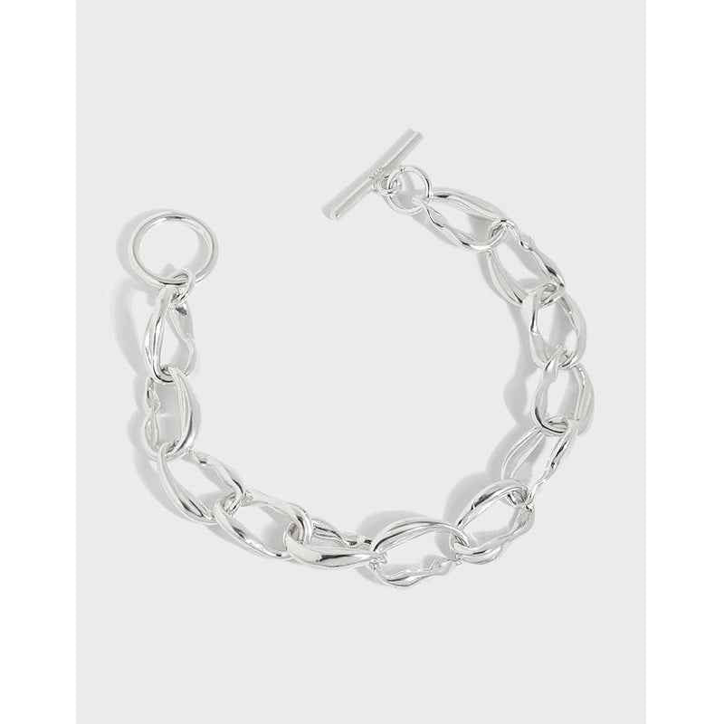 Minimalist Sterling Silver Bracelet - OT Buckle Chain Design with Toggle Clasp
