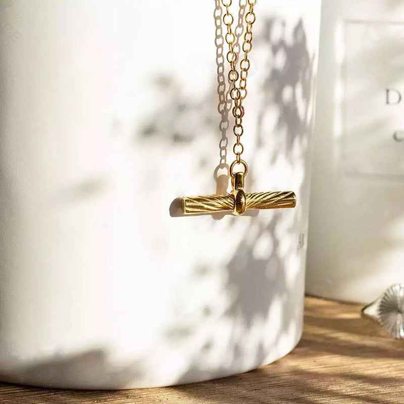 Artistic Cylinder Pendant Necklace in S925 Sterling Silver, Gold or White Gold Plated - Minimalist Vintage Design