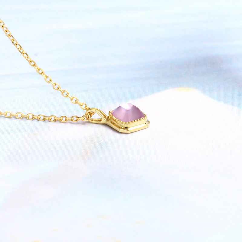 Japanese Amethyst Necklace - Vintage Silver Geometric Minimalist Design