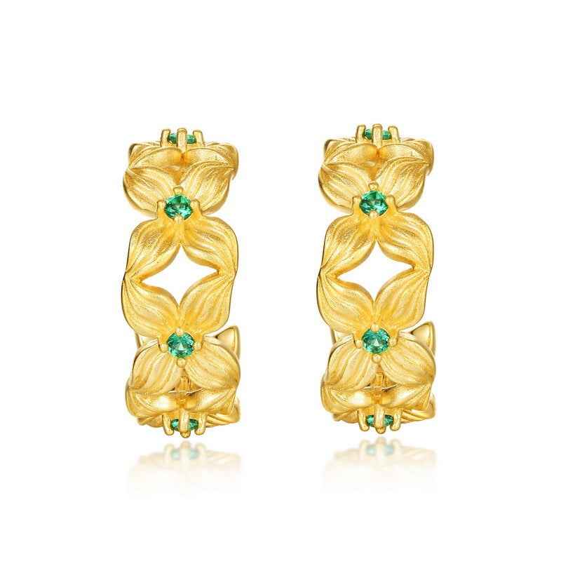 Delicate Petal Stud Earrings in 925 Sterling Silver with Gold-Plated Feminine Floral Design