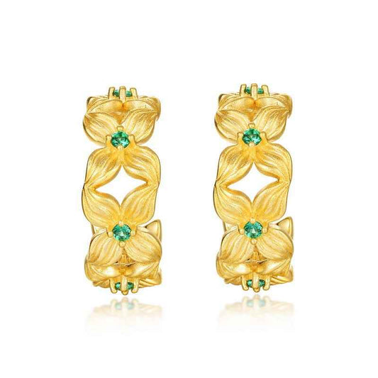 Delicate Petal Stud Earrings in 925 Sterling Silver with Gold-Plated Feminine Floral Design