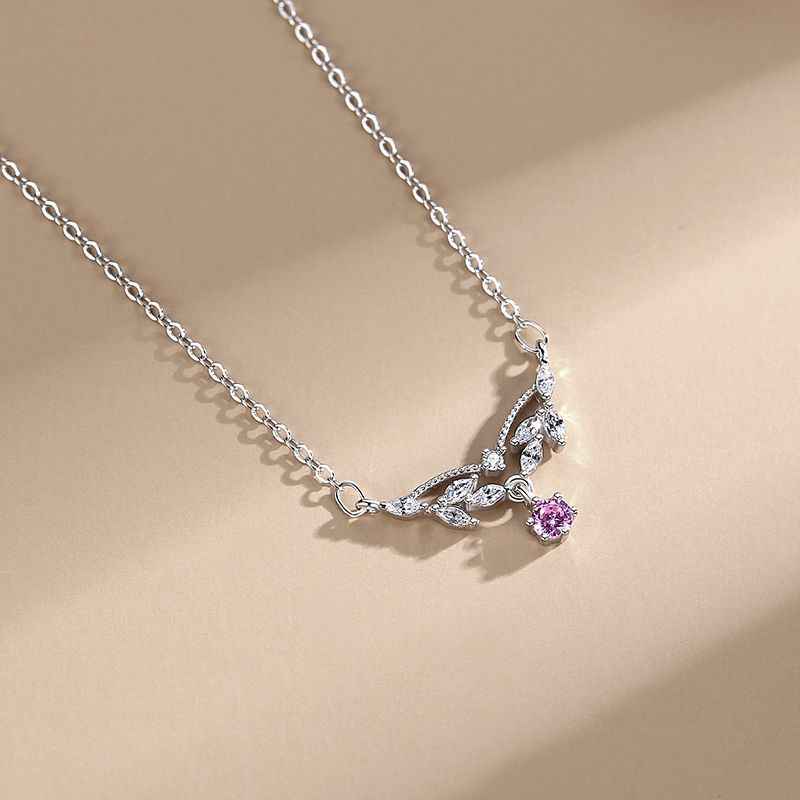 S925 Sterling Silver Necklace with Zirconium Diamond Drop Design
