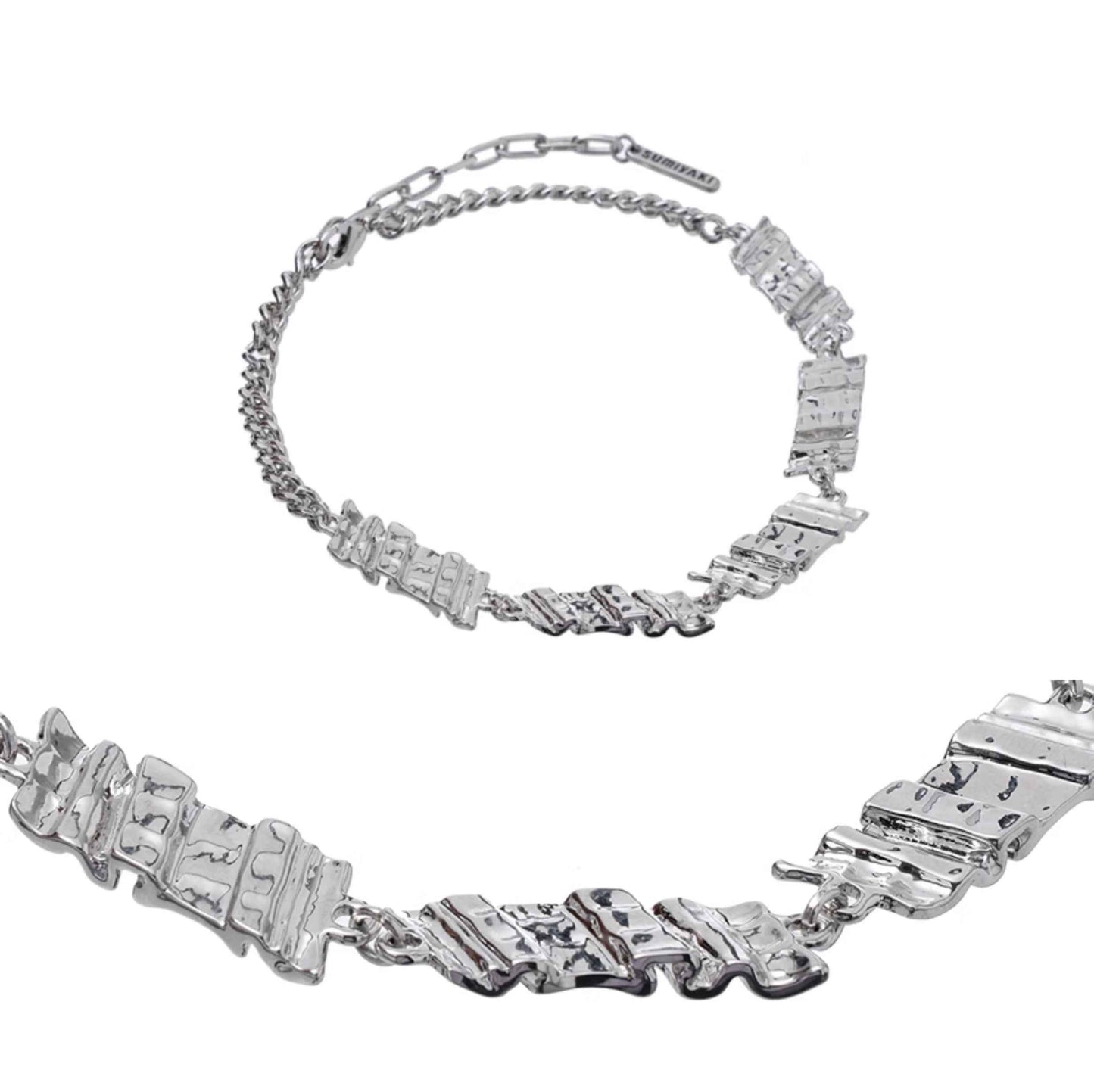 Unisex Plate Nail Bar Necklace - Gold-Plated Copper Minimalist Clavicle Chain in Silver Finish