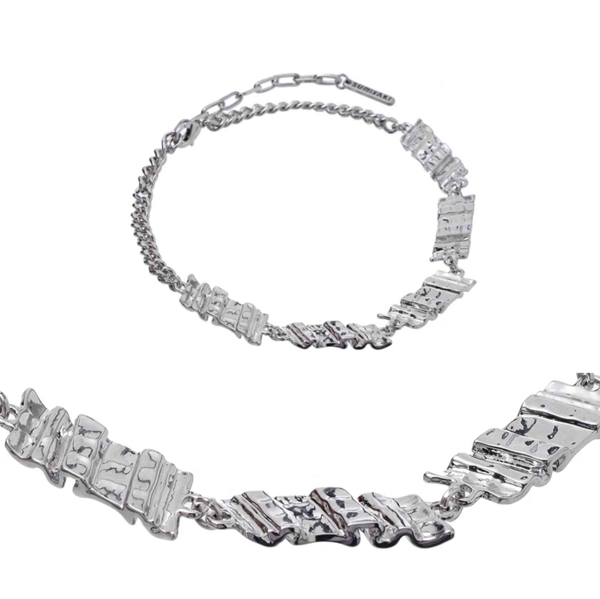 Unisex Plate Nail Bar Necklace - Gold-Plated Copper Minimalist Clavicle Chain in Silver Finish