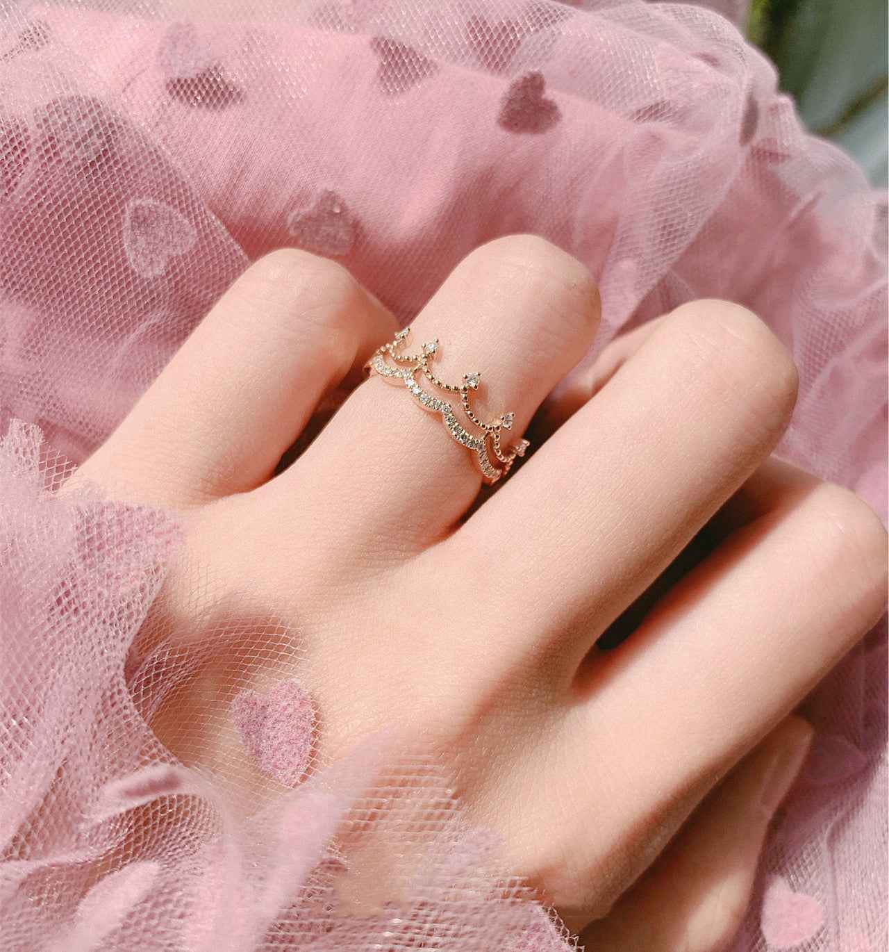 Rose Gold Crown Ring - Silver with Rose Gold Plating and Roman Numeral Design