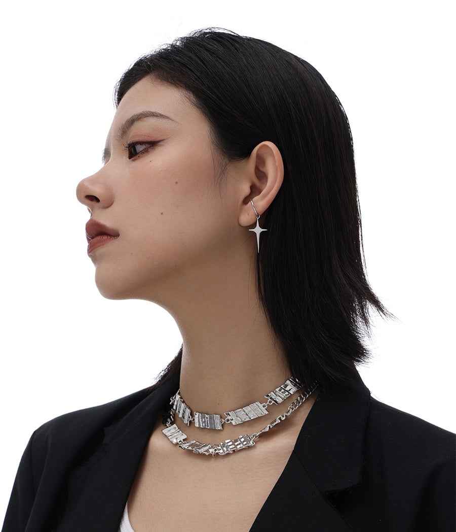 Unisex Plate Nail Bar Necklace - Gold-Plated Copper Minimalist Clavicle Chain in Silver Finish