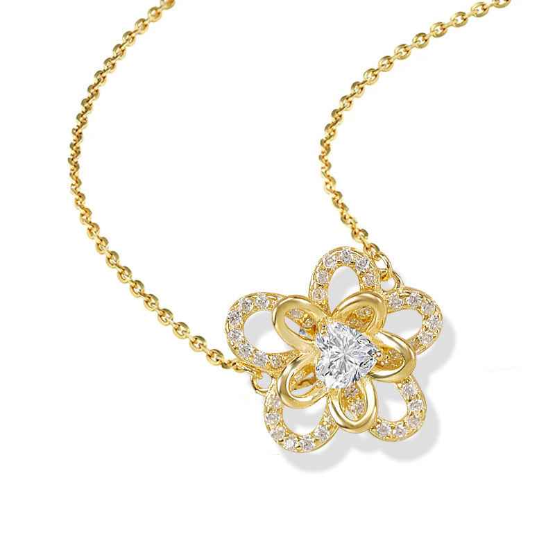 Sunflower Pendant Necklace in S925 Sterling Silver with Advanced Style Cross Chain