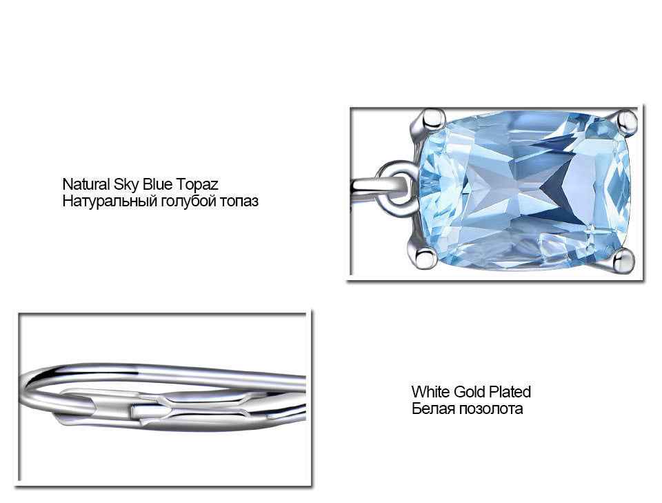 Blue Topaz Geometric Earrings in 925 Sterling Silver - Modern Drop Design
