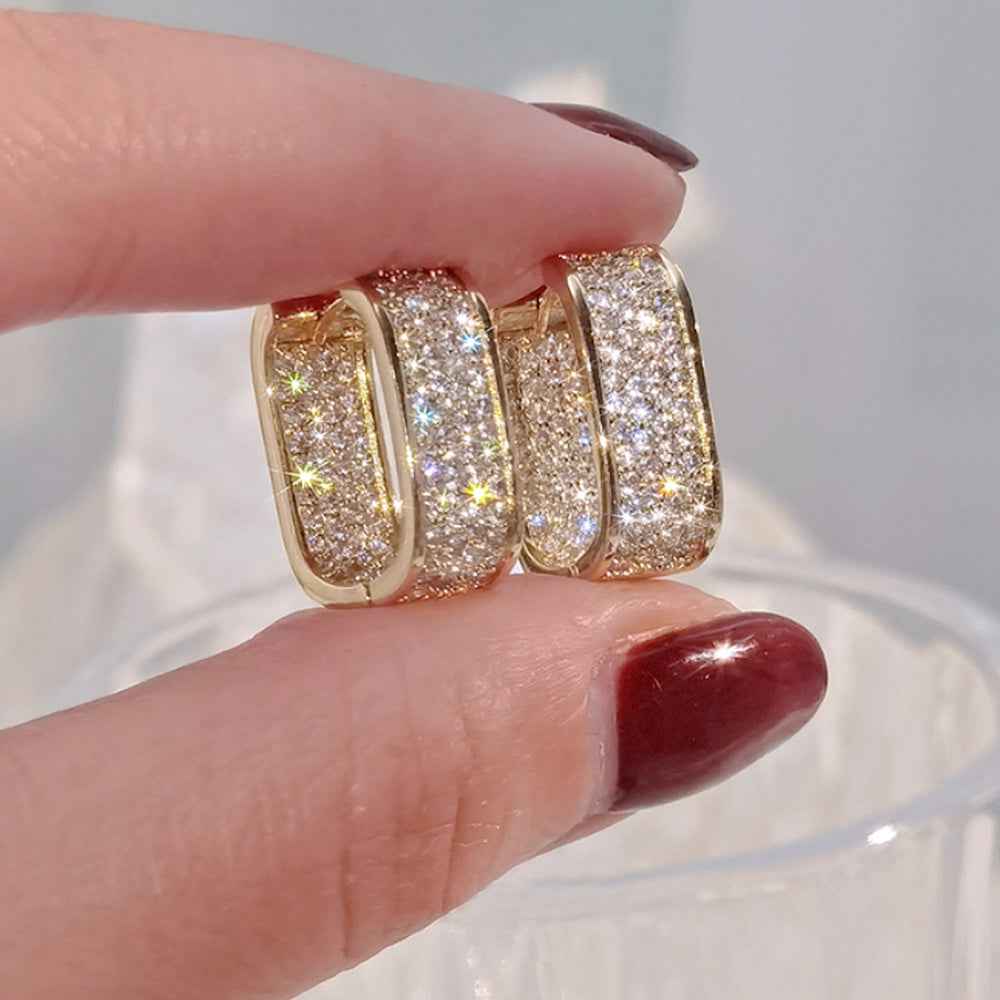 French Double-Sided Earrings – Gold-Plated Alloy with Cubic Zirconia for Elegant Women's Jewelry