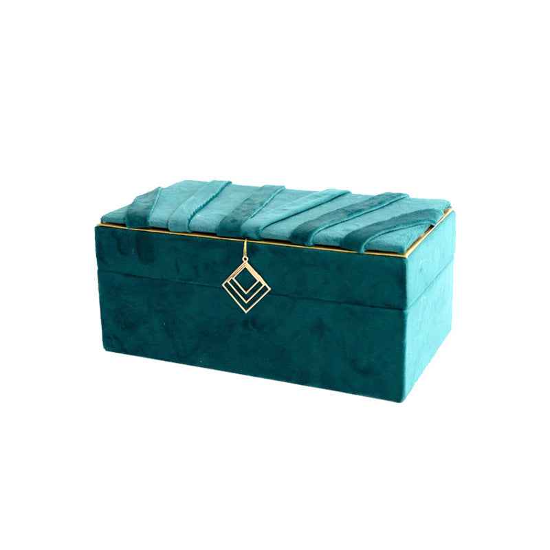 Blue Gold Flannel Jewelry Box - Elegant Organizer for Rings, Earrings, and Necklaces