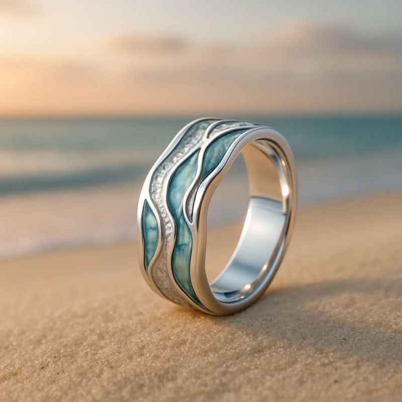 Aurora Ocean Wave Ring - Unisex Silver Jewelry for Beach Holidays | Coastal-Inspired Shimmer Statement