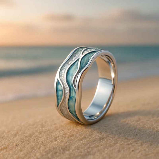 Aurora Ocean Wave Ring - Unisex Silver Jewelry for Beach Holidays | Coastal-Inspired Shimmer Statement