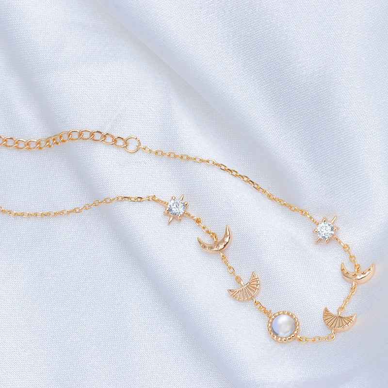Celestial Moonstone Bracelet - Gold-Plated S925 Sterling Silver Moon & Star Design