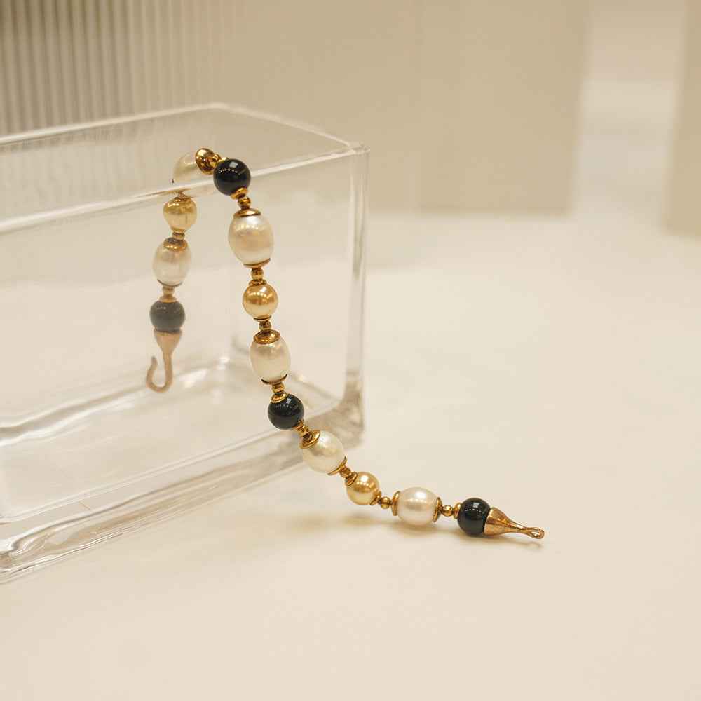 European Retro Agate Pearl Bracelet - Vintage Geometric Design in Multiple Lengths