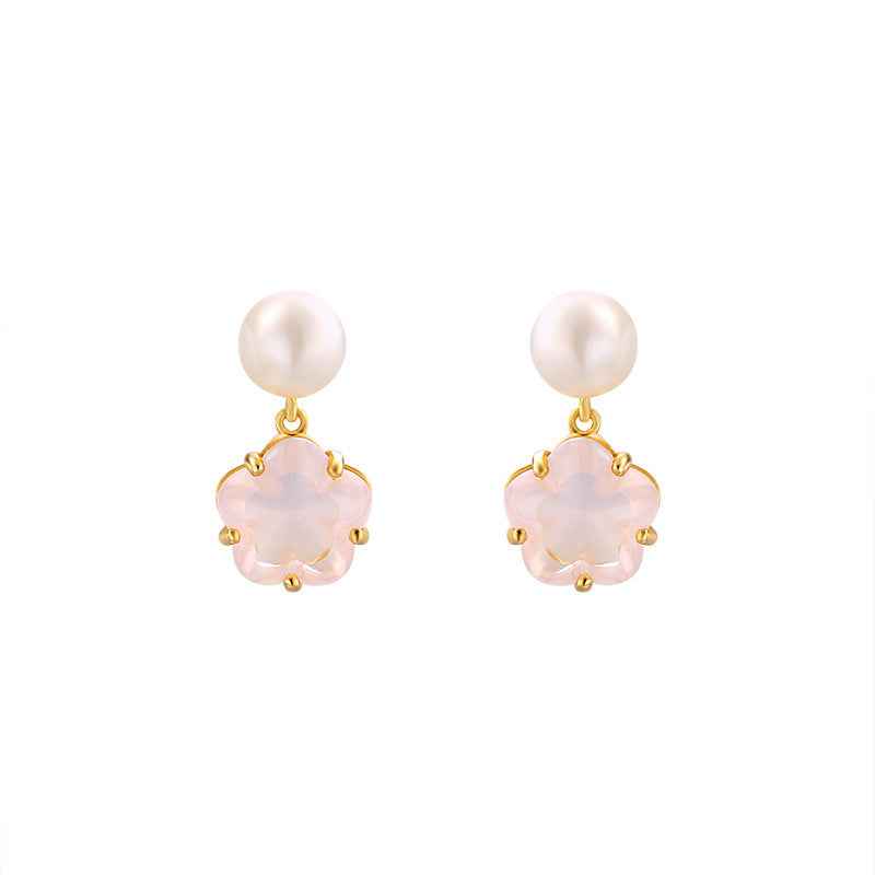 Cherry Blossom Drop Earrings - Hypoallergenic Silver with Natural Crystal & Pearl Accents in Feminine Floral Design