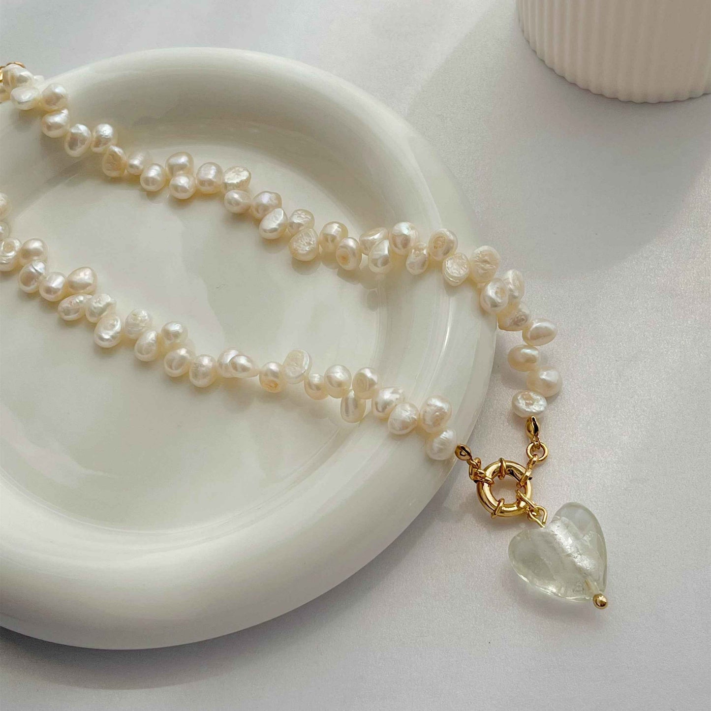 Irregular Pearl Pendant Necklace - 18K Gold-Plated European/American Style Glass Design