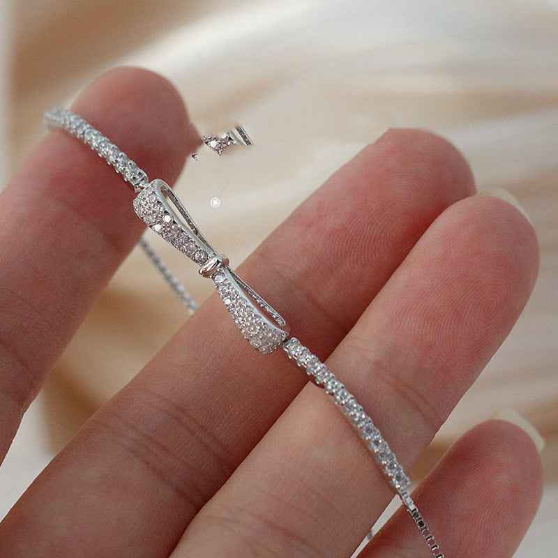 Minimalist Bow Bracelet - 925 Sterling Silver, Princess Style, Adjustable Travel Gift