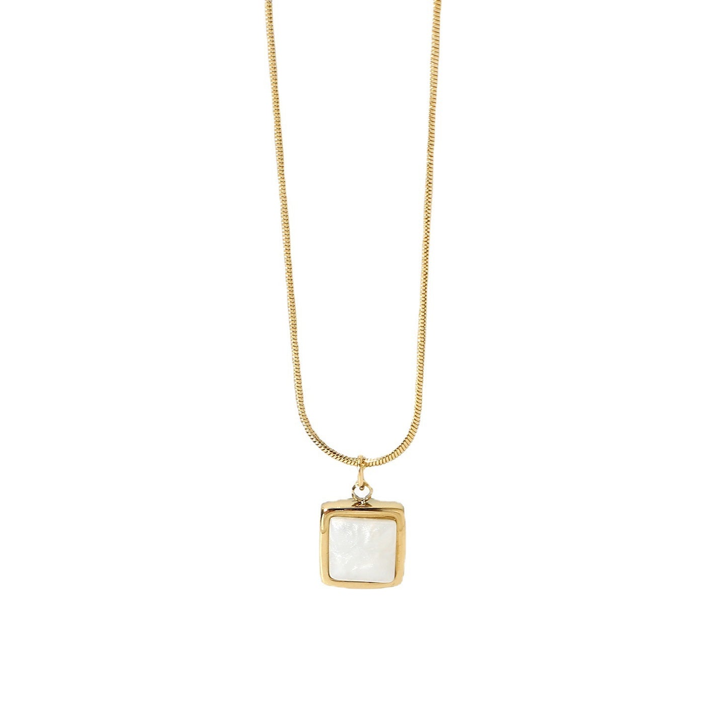 14K Gold Plated White Jade Pendant Necklace – Adjustable Stainless Steel Chain - Eterna
