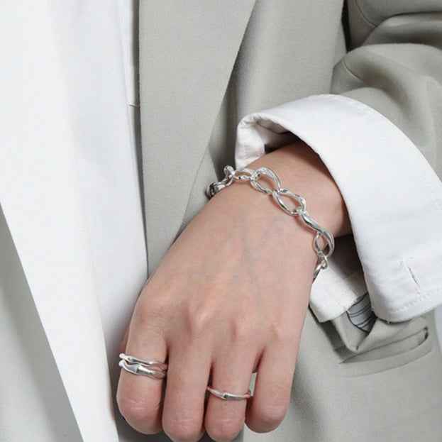 Minimalist Sterling Silver Bracelet - OT Buckle Chain Design with Toggle Clasp