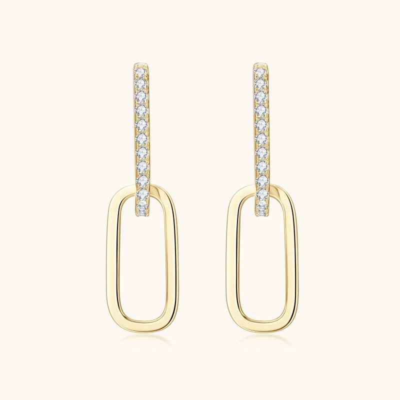 Double Ring Moissanite Earrings – Geometric Design, Silver Base, Gold or Silver Finish, 0.16ct Total