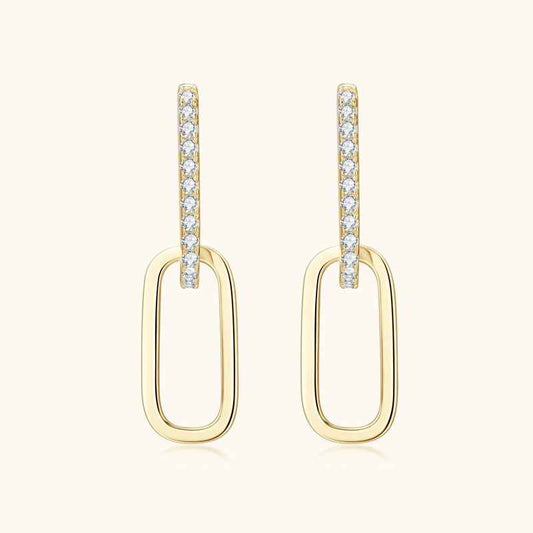 Double Ring Moissanite Earrings – Geometric Design, Silver Base, Gold or Silver Finish, 0.16ct Total