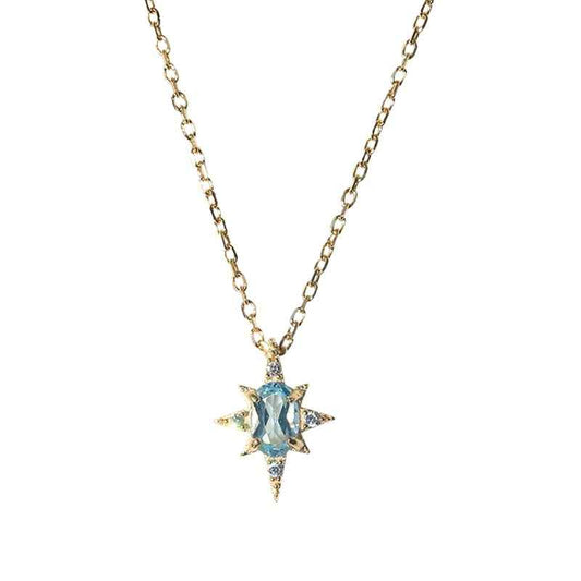 Vintage Celestial Blue Topaz Necklace - Stars & Moon Design in Gold-Plated Silver