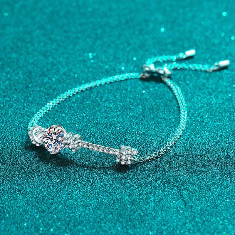 Sterling Silver Double Chain Bracelet with Moissanite or Zircon Stone Options