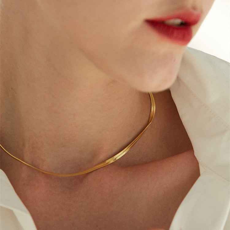 Flat Snake Bone Chain Necklace in S925 Sterling Silver or 18K Gold Plated - Adjustable Niche Design