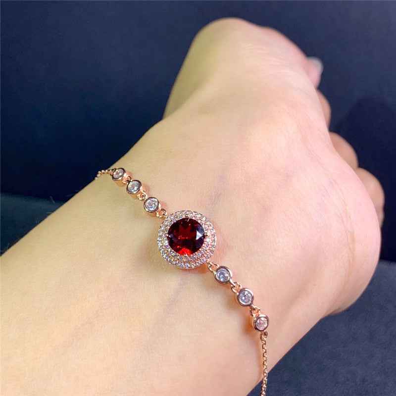 Natural Garnet Bracelet in Sterling Silver, Rose Gold, or White Gold Finish