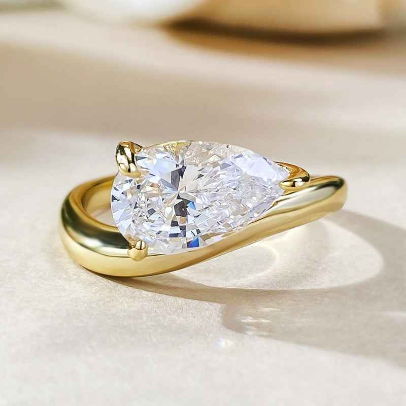 Water Drop Diamond Ring - Elegant 925 Sterling Silver Teardrop Jewelry for Women in Gold & Silver