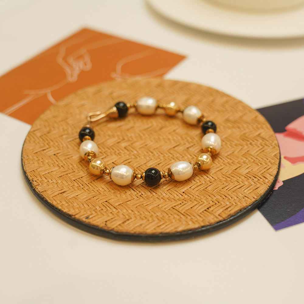 European Retro Agate Pearl Bracelet - Vintage Geometric Design in Multiple Lengths