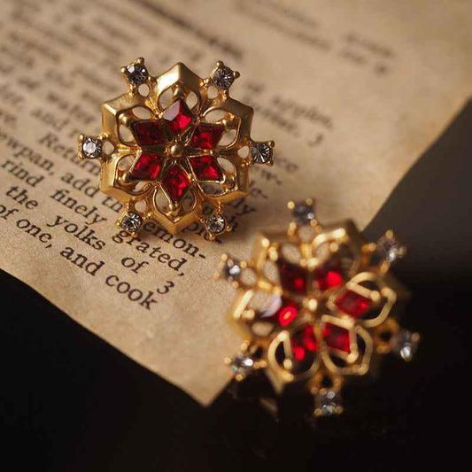 Snowflake Ruby Ear Clips – Antique Retro Vintage Glamour, No Piercing Required