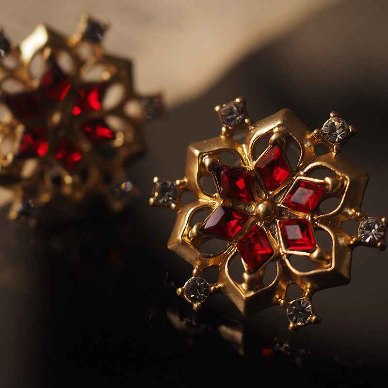 Snowflake Ruby Ear Clips – Antique Retro Vintage Glamour, No Piercing Required