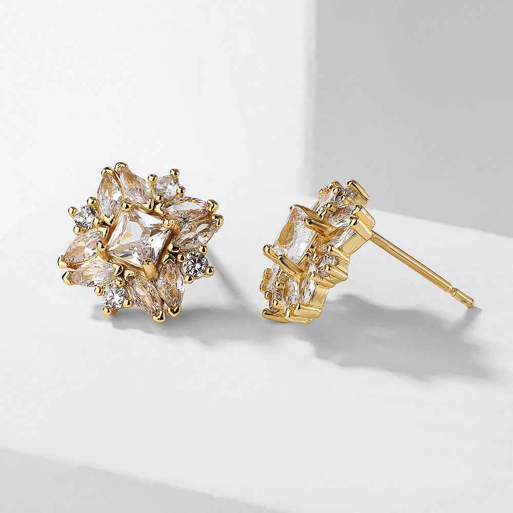 Zircon Diamond-Cut Earrings - Sparkling Cubic Zirconia Gold-Plated Copper Jewelry