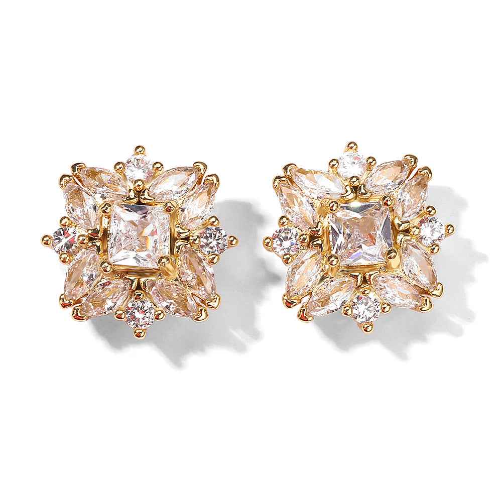 Zircon Diamond-Cut Earrings - Sparkling Cubic Zirconia Gold-Plated Copper Jewelry